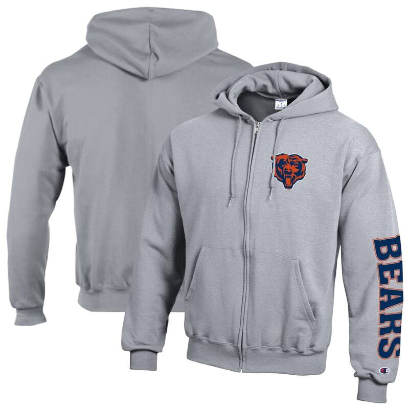 はやりっ児 レディース トップス プルオーバー フリース パーカー Men\u0027s Champion Heather Gray Chicago Bears Powerblend Fleece Full-Zip Hoodie Brs Grey 薄墨色