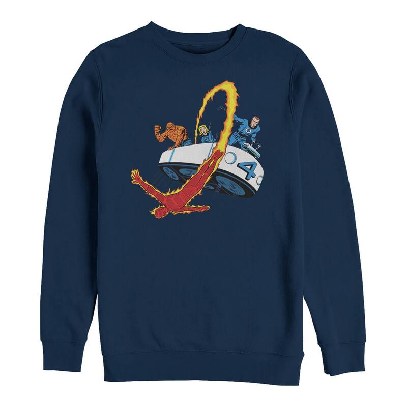 マーベル レディース トップス ティーシャツ トール フリース グラフィック Big \u0026 Tall Marvel Fantastic Four Human Torch Leaving Ride Graphic Fleece Navy 米国海軍 Tシャツ・カットソー-トップス