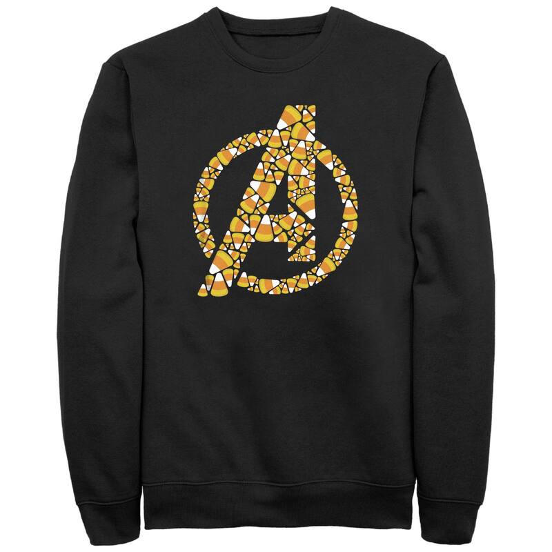 マーベル レディース トップス ティーシャツ ロゴタイプ フリース グラフィック Men\u0027s Marvel The Avengers Candy Corn Logo Graphic Fleece Black 黒いこと Tシャツ・カットソー-トップス-レディースファッション