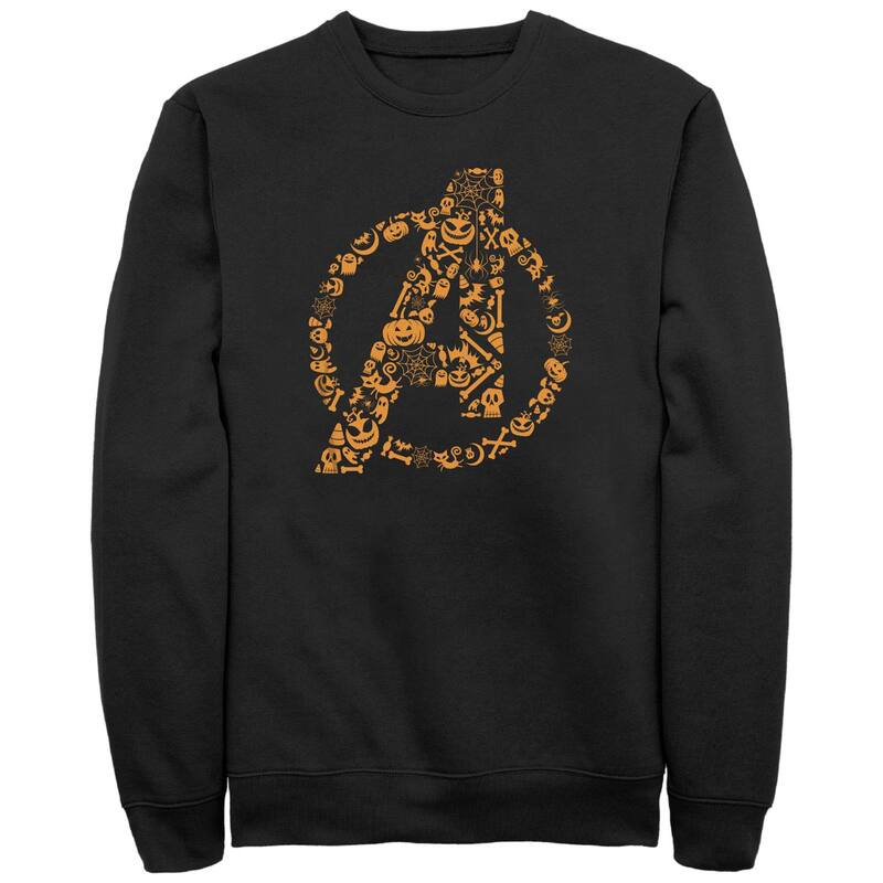 マーベル レディース トップス ティーシャツ ロゴタイプ フリース グラフィック Men\u0027s Marvel The Avengers Halloween Elements Logo Graphic Fleece Black 黒いこと Tシャツ・カットソー-トップス