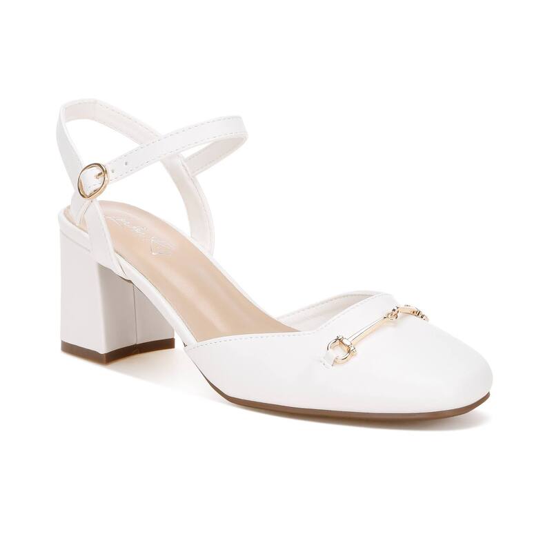 ロンドンラグ レディース シューズ パンプス ヒール London Rag Blitz Women's Block Heel Slingback Pumps White ホワイト｜ReVida 店