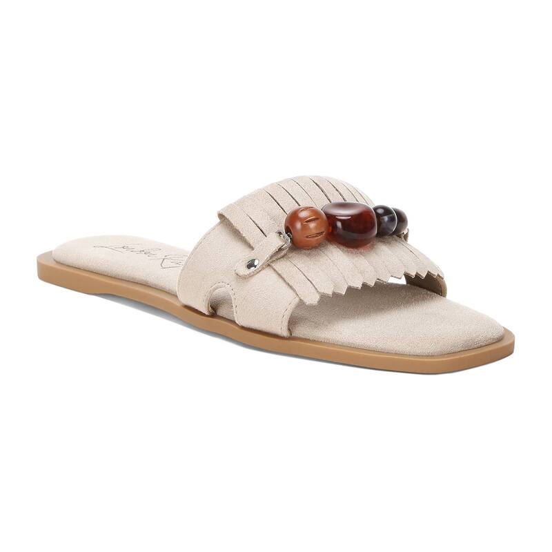 ロンドンラグ レディース シューズ サンダル フリンジ London Rag Dinasa Women'slip-On Fringed Slide Sandals Beige ベージュ｜ReVida 店