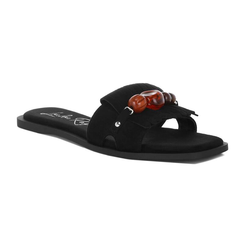 ロンドンラグ レディース シューズ サンダル フリンジ London Rag Dinasa Women'slip-On Fringed Slide Sandals Black ブラック｜ReVida 店 18,980円