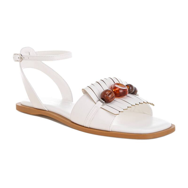 ロンドンラグ レディース シューズ サンダル London Rag Morgine Women'slip-On Flat Sandals with Beaded Accents White ホワイト｜ReVida 店