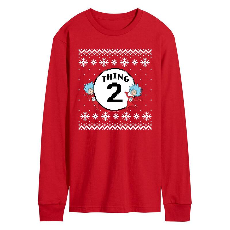 アニメキャラクター レディース トップス Tシャツ グラフィック Licensed Character Men's Dr. Seuss The Cat In The Hathing Two Long Sleeve Graphic Tee Red レッド|ReVida 店
