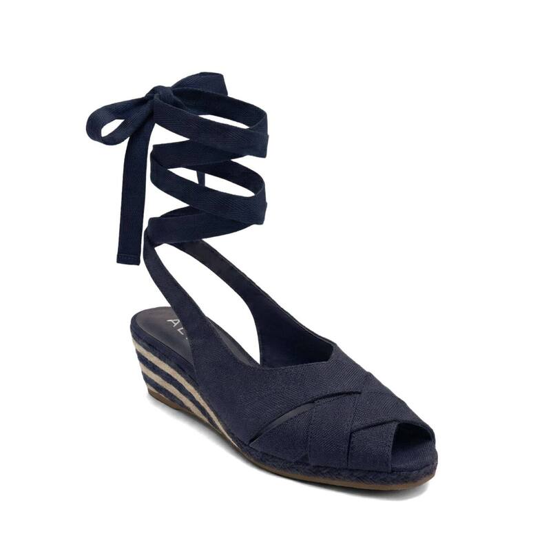 エアロソールズ レディース シューズ パンプス サンダル アンクル リネン Aerosoles Roberta Women's Linen Wedge Sandals With Ankle Wrap Navy ネイビー｜ReVida 店