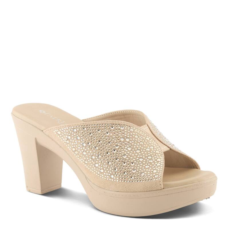パトリシア レディース シューズ サンダル プラットホーム 踵 Patrizia Lavina Women\u0027s Platform Heel Slide Sandals With Rhinestone Accent Beige ベージュ