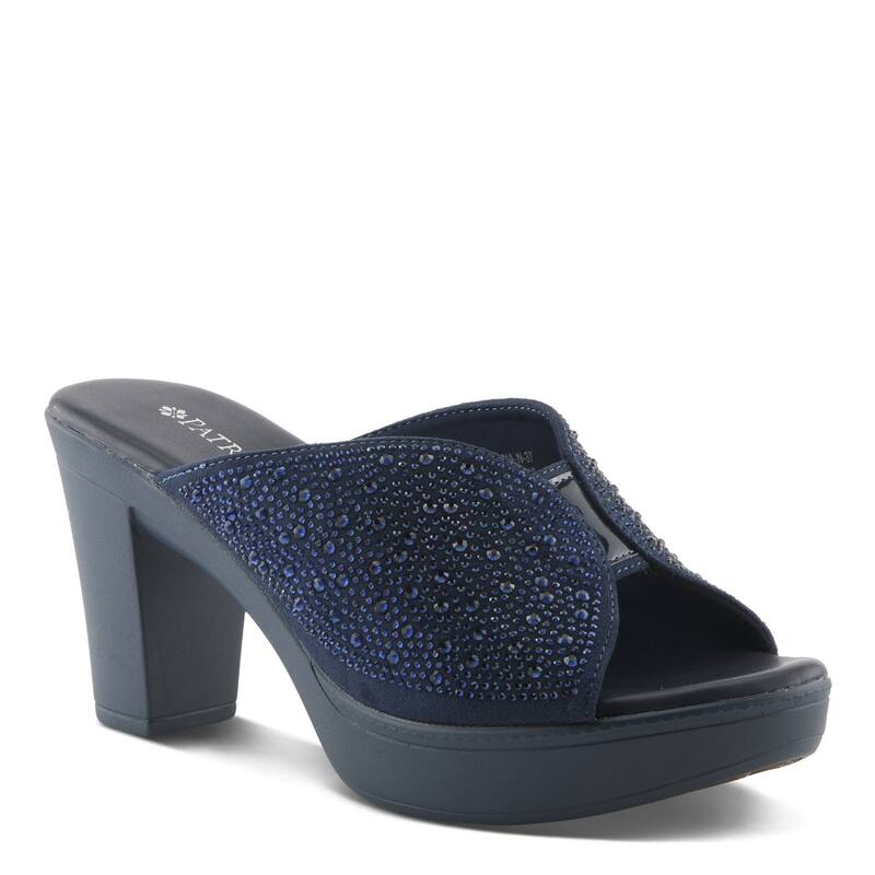 パトリシア レディース シューズ サンダル プラットホーム 踵 Patrizia Lavina Women\u0027s Platform Heel Slide Sandals With Rhinestone Accent Navy 米国海軍
