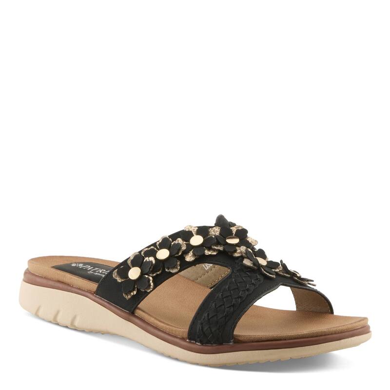 パトリシア レディース シューズ サンダル 御花柄 御花 Patrizia Lisetta Women\u0027s Flat Slide Sandals with Floral Accent Black Multi 黒いこと