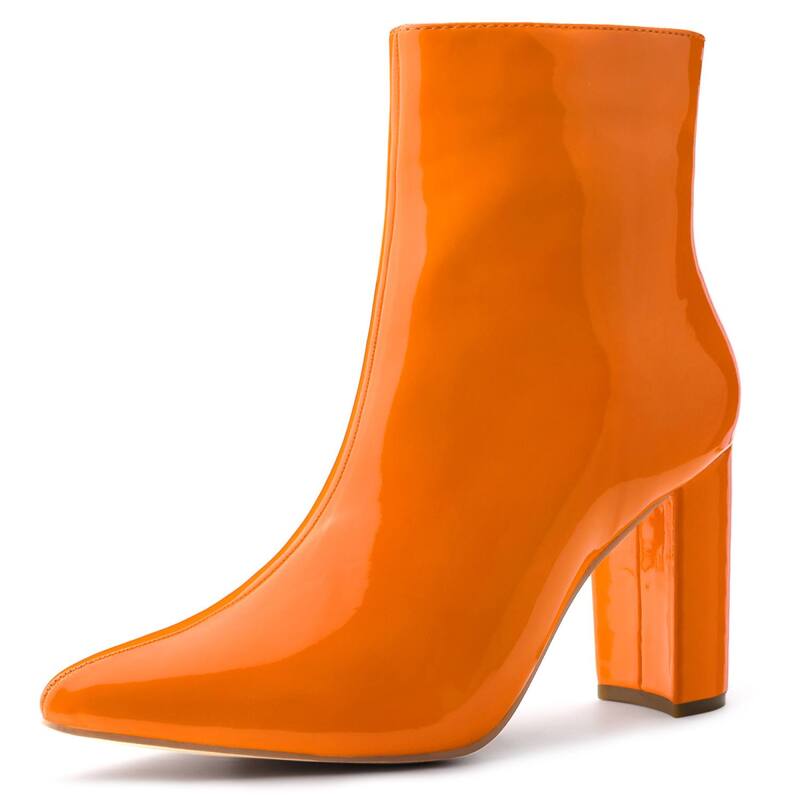 アレグラ ケー レディース シューズ ブーツ・レインブーツ アンクル ヒール ALLEGRA K Women's Chunky Heel Pointed Toe Zipper Ankle Boots Orange オレンジ｜ReVida 店