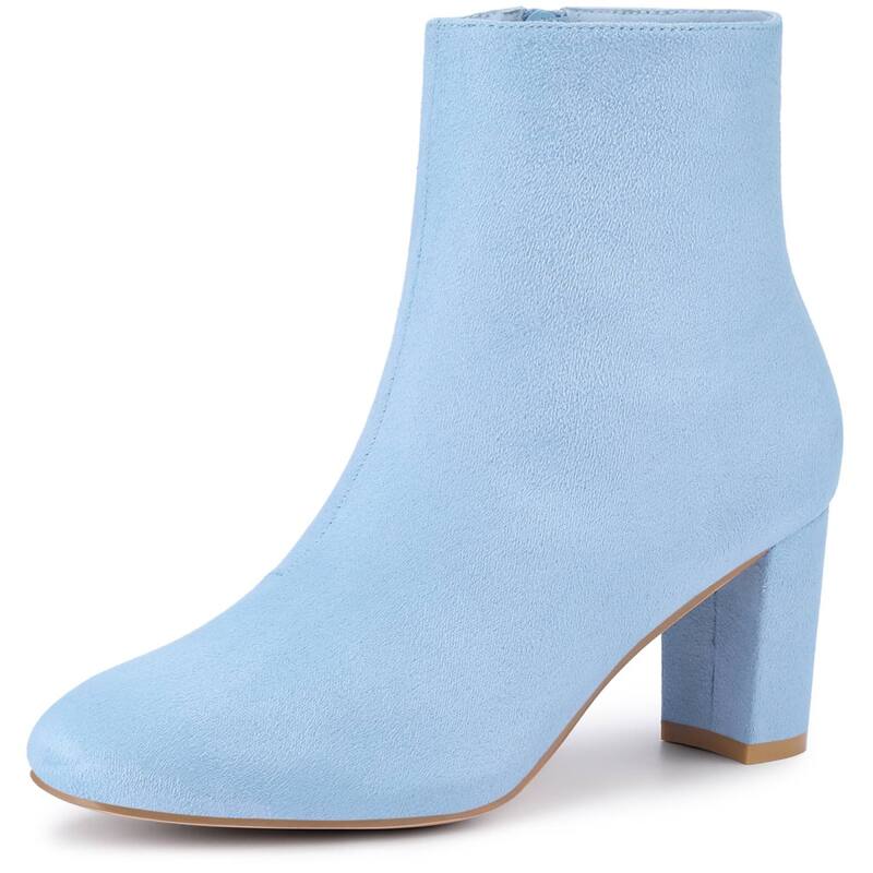 アレグラ ケー レディース シューズ ブーツ・レインブーツ アンクル ヒール ALLEGRA K Women's Dresside Zip Chunky Heel Ankle Bootsky Blue ブルー｜ReVida 店