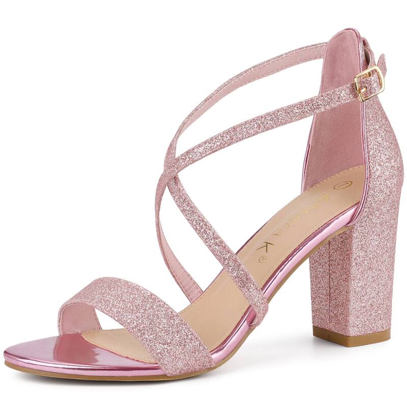 アレグラ ケー レディース シューズ パンプス サンダル ヒール ALLEGRA K Women's Glitter Crisscrosstrap Block Heelsandals Pink ピンク｜ReVida 店