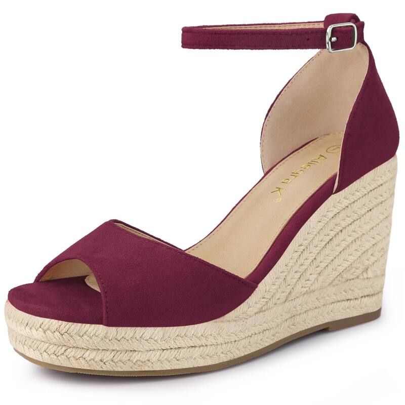 アレグラ ケー レディース シューズ サンダル プラットフォーム アンクル ヒール ALLEGRA K Women's Espadrille Platform Ankle Strap Wedge Heel Sandals Burgundy バーガンディ｜ReVida 店