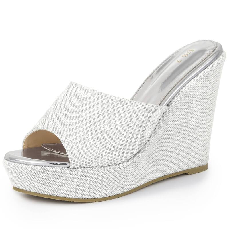 アレグラ ケー レディース シューズ サンダル プラットフォーム ヒール ALLEGRA K Women's Glitter Platform Slip on Wedge Heelsandals White Silver ホワイト｜ReVida 店