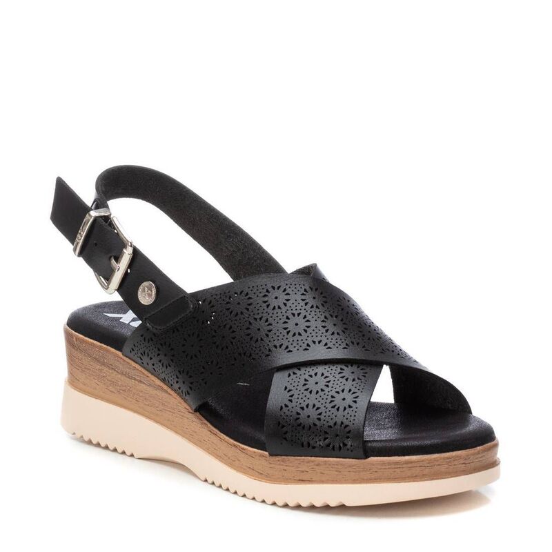 キシタイ王国 レディース シューズ サンダル XTI Women\u0027s Criss Cross Wedge Sandals 143852 Black 黒いこと