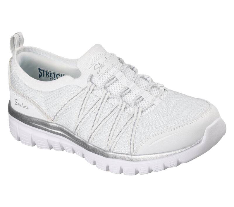スケッチャーズ レディース シューズ スニーカー Skechers Graceful Women'slip-On Comfort Sneakers White Silver ホワイト｜ReVida 店