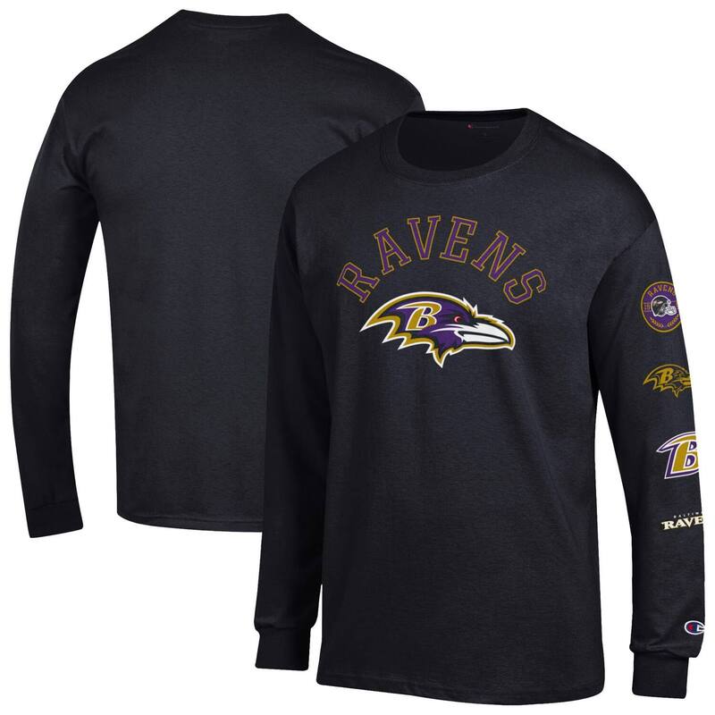はやりっ子 レディース トップス ティーシャツ Men\u0027s Champion Black Baltimore Ravensealong Sleeve T-Shirt Rav Black 黒いこと レディースファッション-トップス