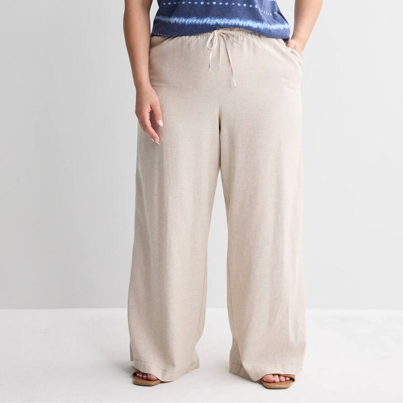 ソノマ レディース ボトムス カジュアルパンツ プラスサイズ リネン Plusize Sonoma Goods For Life Mid Rise Linen Blend Pants Mocha Froth モカ|ReVida 店