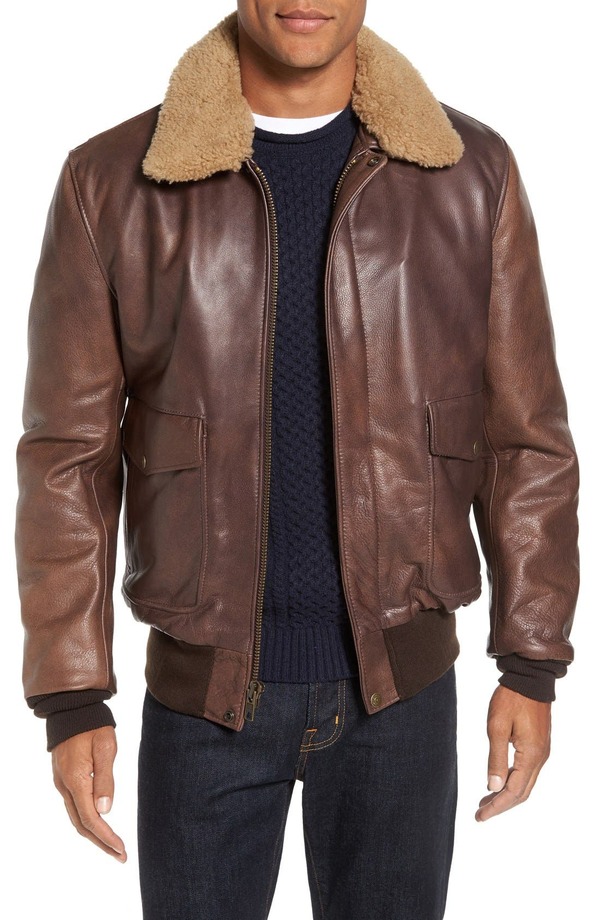 打つこと ニューヨーク州 メンズ アウター 上衣・上衣 Schott NYCowhide Bomber Jacket with Genuine Shearling Collar Brown 赤銅色