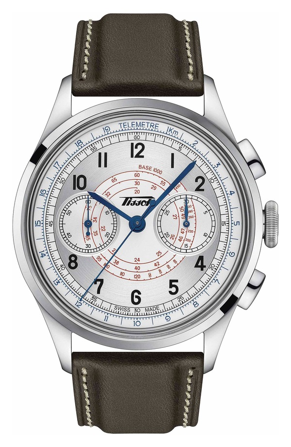 ティソット メンズ 付属品 ウオッチ なめし革 Tissotelemeter 1938 Chronograph Leather Strap Watch, 42粍 Brown 赤銅色 腕時計-メンズ腕時計