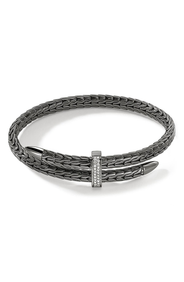 ジョン・ハーディー メンズ 付属物 ブレスレット・バングル・アンクレット John Hardy Spear Flex Cuff, Diamonds, 5.5粍 Dark Sterling Silver しろがね色