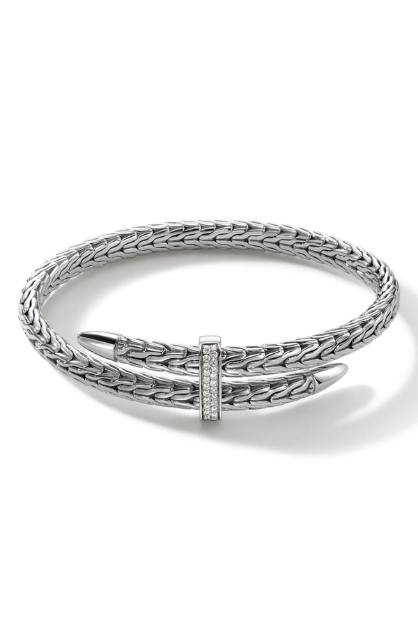 ジョン・ハーディー メンズ 付属物 ブレスレット・バングル・アンクレット John Hardy Spear Flex Cuff, Diamonds, 5.5粍 Sterling Silver しろがね色