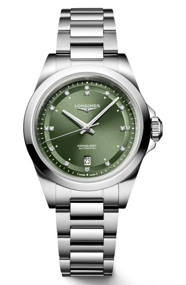 ロンジン メンズ アクセサリー 腕時計 Longines Conquest Diamond Automatic Bracelet Watch, 30mm Green グリーン｜ReVida 店