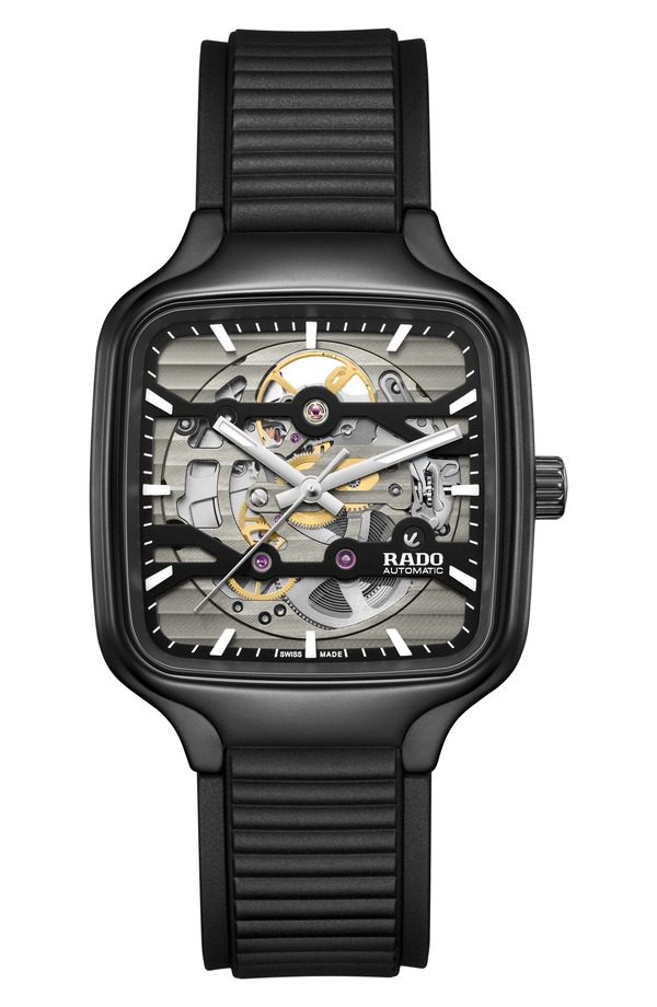 ラド レディース アクセサリー 腕時計 RADO True Square Skeleton Automatic Rubber Strap Watch, 38mm Black ブラック|ReVida 店