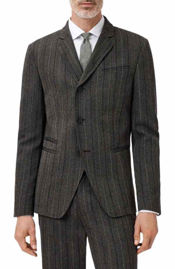 ジョンバルベイトス メンズ アウター 上衣・上衣 羊毛 スポーツジャケット John Varvatosilo Stripe Wool Blazer Dark Brown 赤銅色