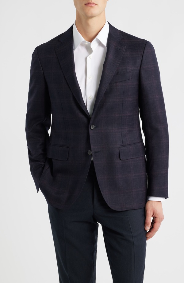 カナーリ メンズ アウター 上衣・上衣 羊毛 厚地の外套 Canali Kei Trim Fit Dark Red Plaid Super 130s Wool Sport Coat Dark Reds 赤いこと