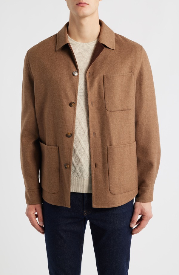 カナーリ メンズ アウター ジャケット・ブルゾン ウール シャツ Canali Hand Sewn Wool Blend Overshirt Brown ブラウン