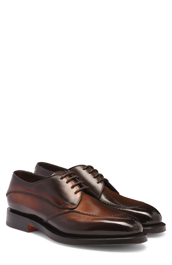 サントーニ メンズ シューズ 力くらべ スピード競技 Santoni Lace-Up Derby Dark Brown-T50 赤銅色