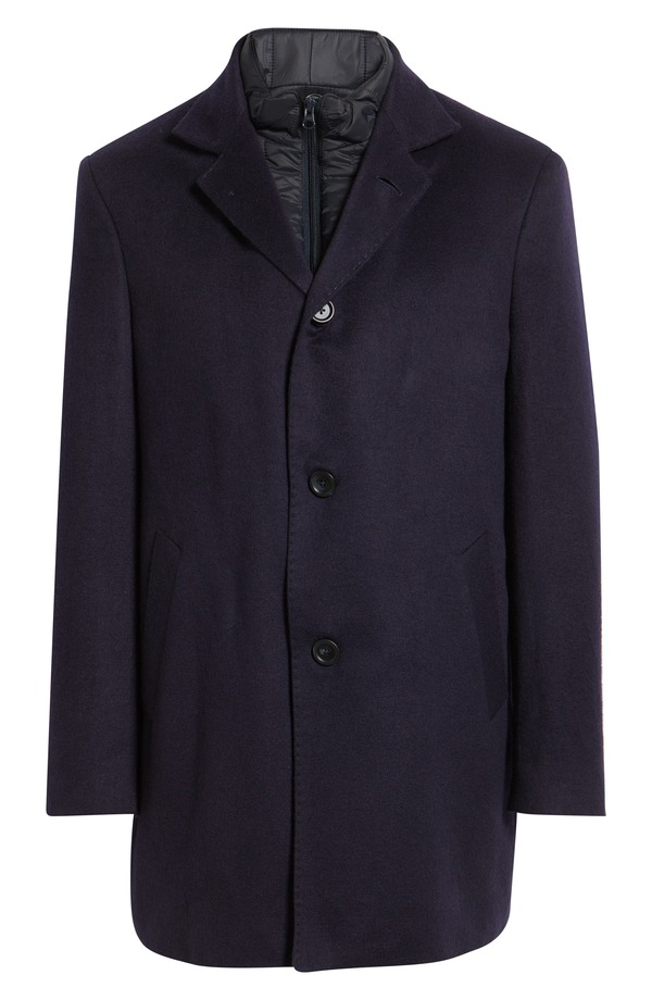 ザネッラ メンズ アウター 上衣・上衣 キルティング 厚地の外套 Zanella Drake Navy Felted Cashmere Overcoat with Removable Quilted Bib Navy 米国海軍