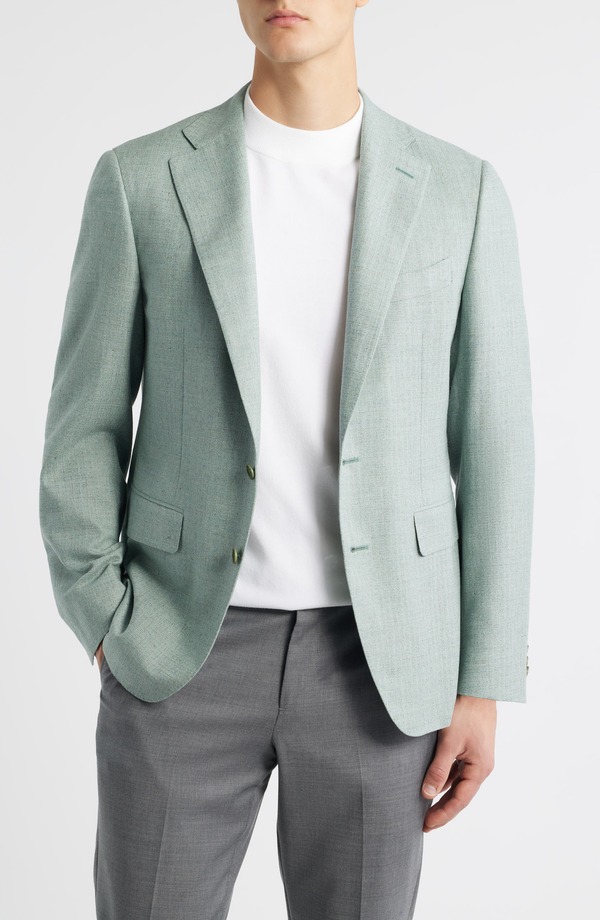 カナーリ メンズ アウター 上衣・上衣 羊毛 絹地 厚地の外套 Canali Trim Fit Light Green Check Textured Silk \u0026 Wool Sport Coat Light Green 緑であること