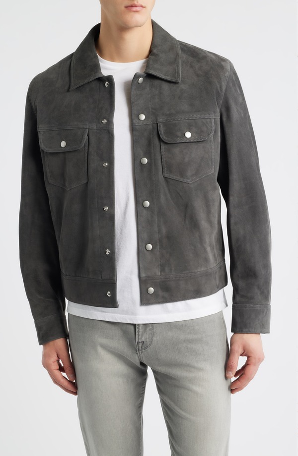 ひな形 メンズ アウター 上衣・上衣 スエードクロス FRAME Suede Trucker Jacket Dark Grey 薄墨色