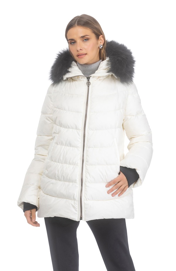 ゴルスキ レディース アウター ジャケット・ブルゾン GORSKI Apres-Ski Mid Jacket With Detachable Genuine Shearling Hood Trim Ivory/Black アイボリー