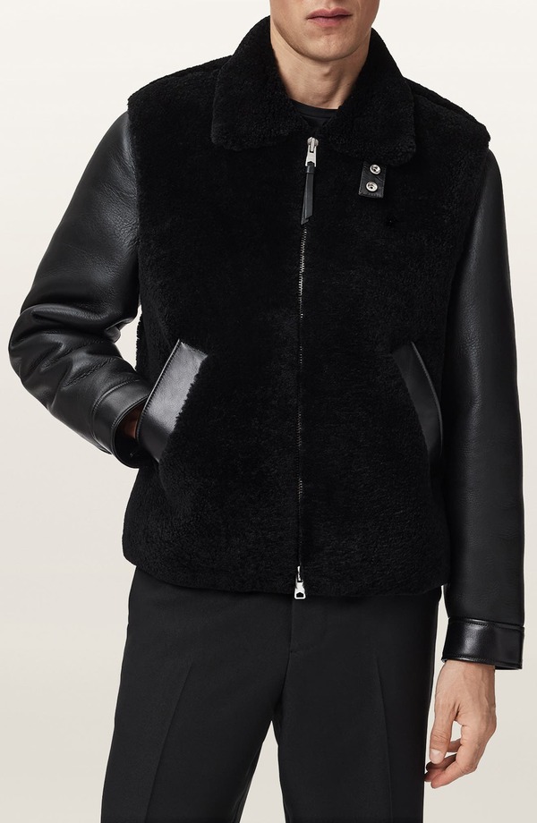 オールセインツ メンズ アウター 上衣・上衣 なめし革 AllSaints Conyer Genuine Shearling Pilot Leather Jacket Black 黒いこと