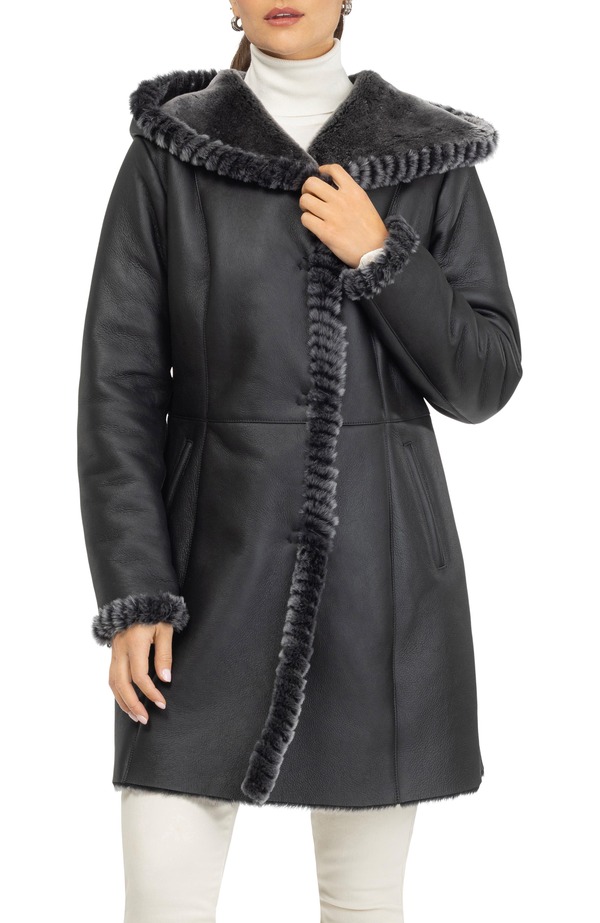 ゴルスキ レディース アウター 上衣・上衣 パーカー GORSKI Merino Genuine Shearling Parka With Whipstitch Trim Black Brisa 黒いこと コート・ジャケット-レディースファッション