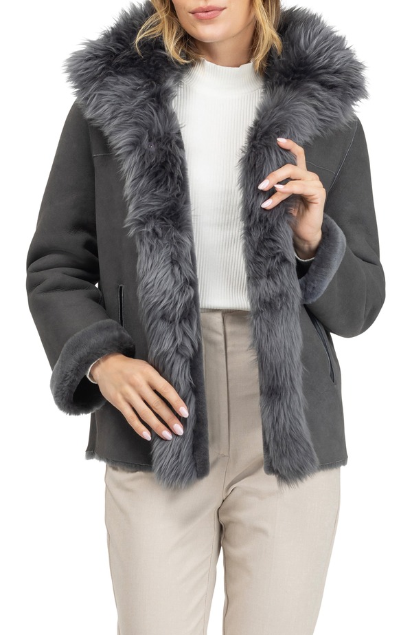 ゴルスキ レディース アウター ジャケット・ブルゾン GORSKI Merino Genuine Shearling Jacket Graphite グラファイト