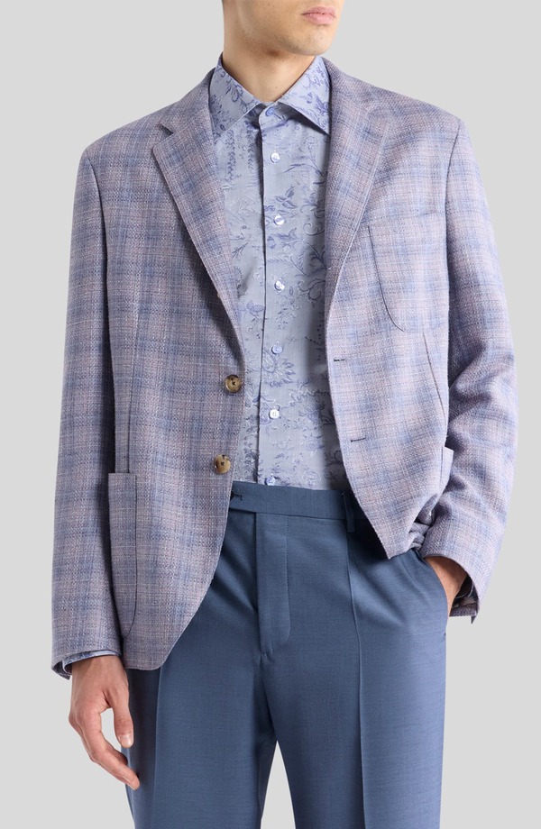 エトロ メンズ アウター 上衣・上衣 羊毛 地絹 厚地の外套 Etro Plaid Silk \u0026 Wool Sport Coat Glicine Viola Chiari 照合のしるし