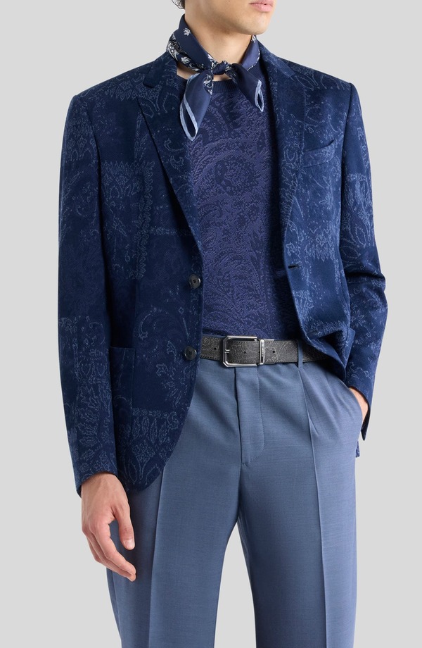 エトロ メンズ アウター 上衣・上衣 刷り上げる 綿織物 厚地の外套 プルオーバー Etroma Mixed Print Cotton Jersey Sport Coat Multicolor Blue Base 青色
