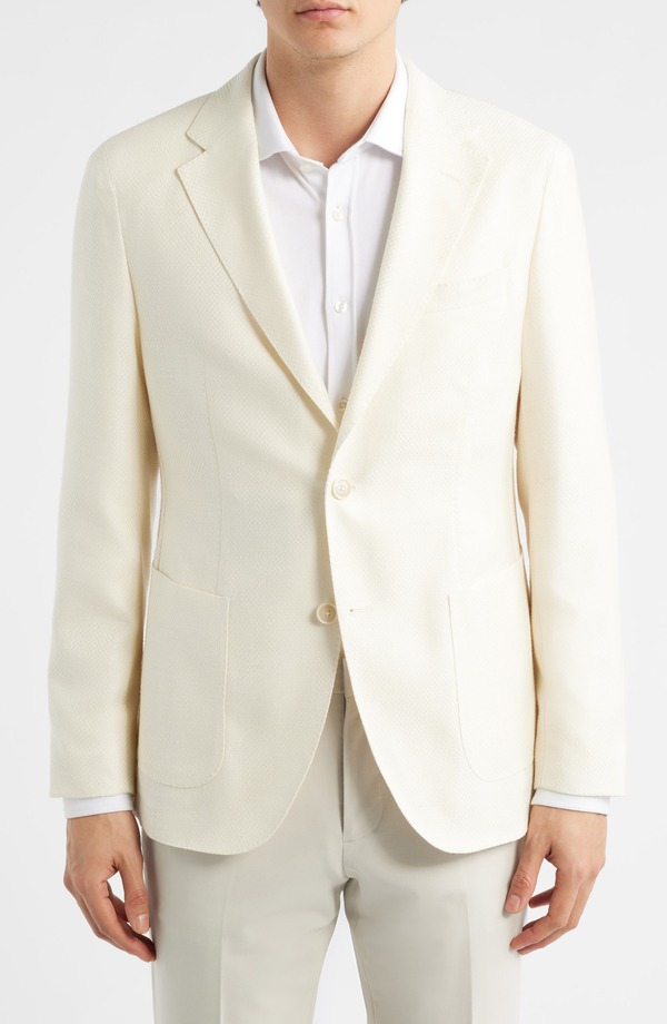 元締め メンズ アウター 上衣・上衣 か細い相応う 絨毛 地絹 厚地の外套 BOSS Heston Slim Fit Off Whitextured Wool \u0026 Silk Blend Sport Coat Open White 白いこと メンズファッション-コート・ジャケット