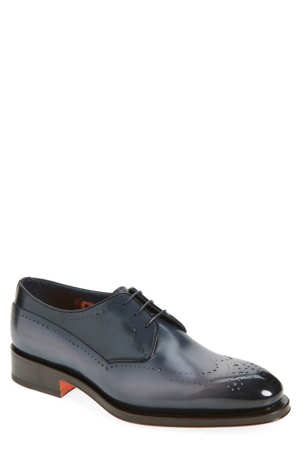 サントーニ メンズ シューズ ウィングチップ 力くらべ Santonimperialde Wingtip Derby Light Blue 青碧