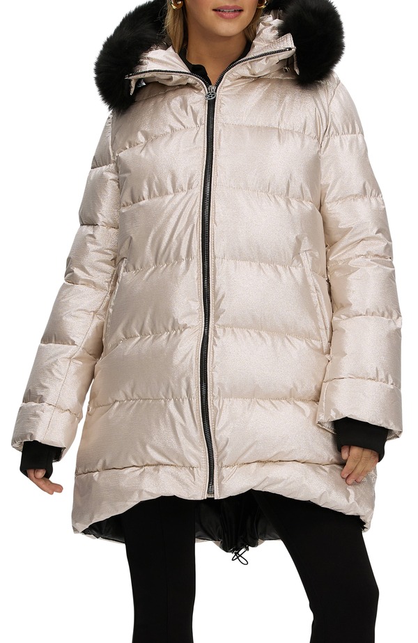 ゴルスキ レディース アウター ジャケット・ブルゾン コート GORSKI Apres-Ski Horizontalong Coat with Detachable Genuine Shearling Hood Trim Gold/Black ブラック
