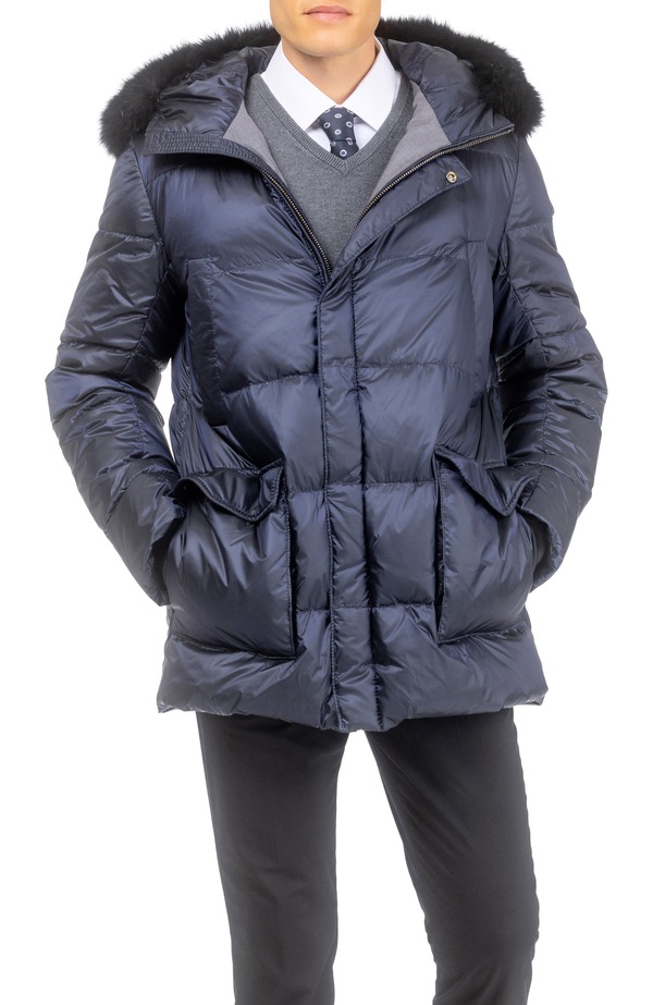 ゴルスキ メンズ アウター 上衣・上衣 GORSKI Mens Apres-Ski Jacket with Detachable Genuine Shearling Hood Trim Navy/Black 黒いこと