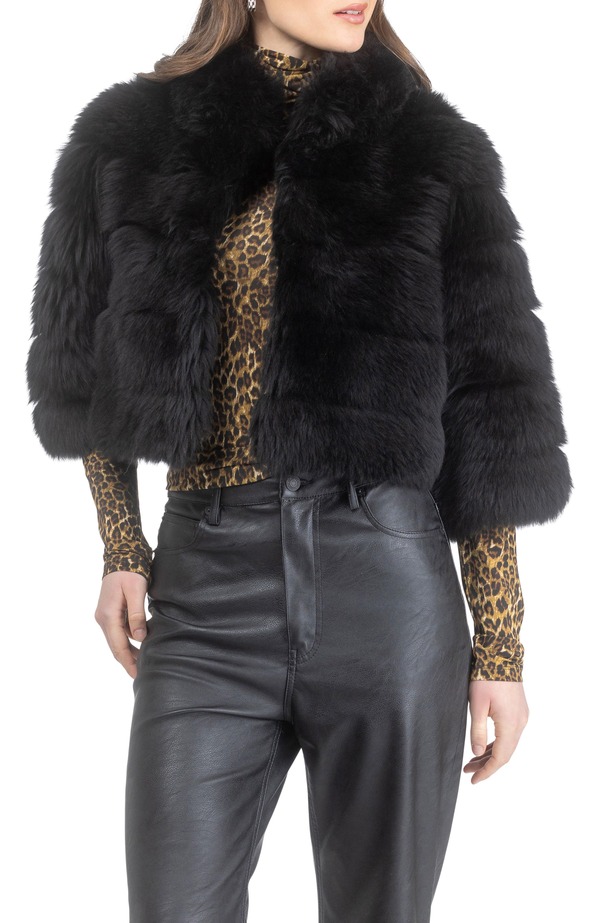 ゴルスキ レディース アウター 上衣・上衣 クロップド GORSKI Genuine Shearling Bolero, Cropped Sleeves Black 黒いこと レディースファッション-コート・ジャケット