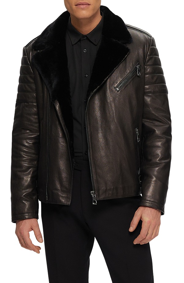 ゴルスキ メンズ アウター 上衣・上衣 GORSKI Mens Nappa Moto Jacket with Genuine Shearling Black/Black 黒いこと