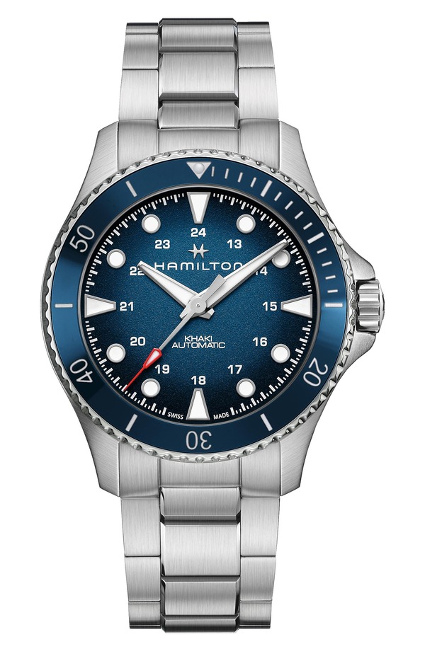 ハミルトン メンズ アクセサリー 腕時計 スキューバ Hamilton Khaki Navy Scubautomatic Bracelet Watch, 43mm Stainlessteel ネイビー|ReVida 店