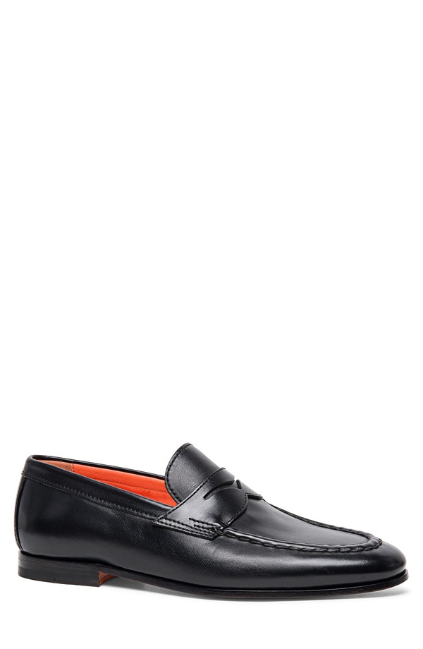 サントーニ メンズ シューズ 置き目毛革 Santoni Door Moc Toe Penny Loafer Black 黒いこと