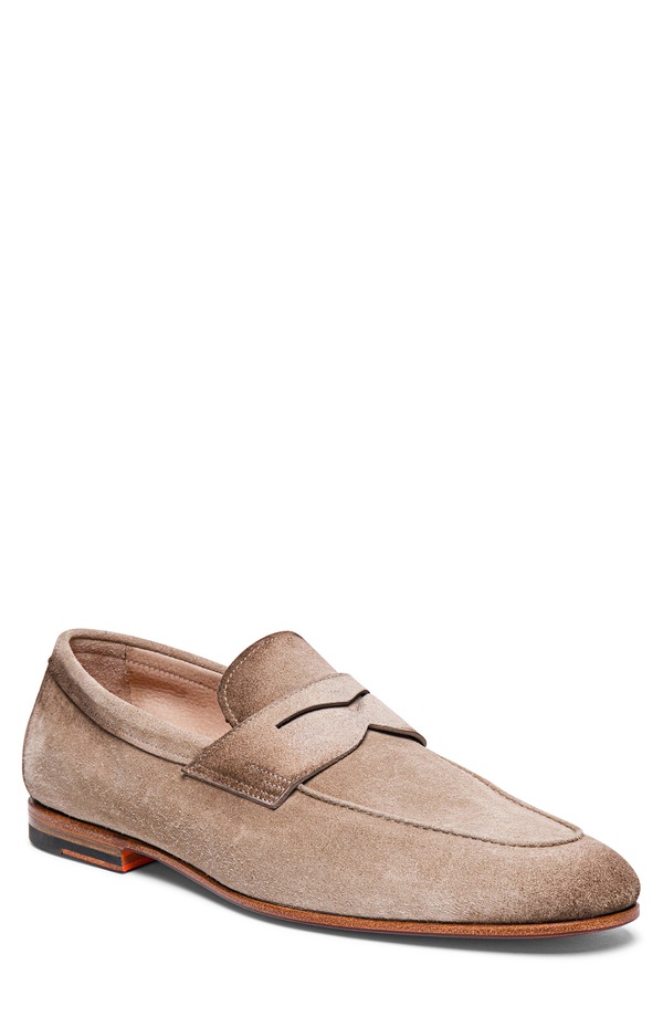 サントーニ メンズ シューズ 置き目毛革 Santoni Carlos Penny Loafer Beige ベージュ